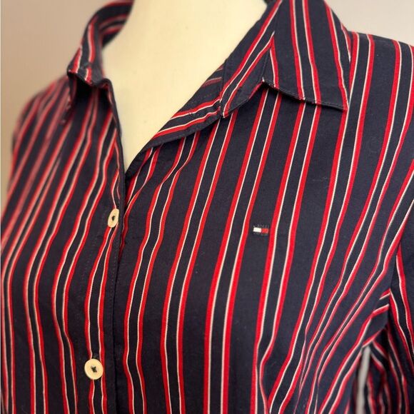 Tommy Hilfiger red white and blue striped long sleeve button down blouse size m - Picture 4 of 11
